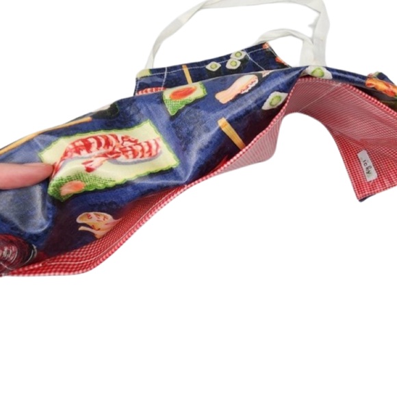 Icky KIDS Cooking Tie Apron Sushi Food Design Plastic One Size Red Blue Pockets - Picture 7 of 9